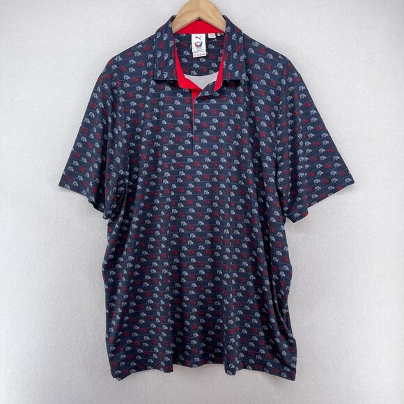 PUMA Shirt Mens XL VOLITION AMERICA 4x4 Drive Golf Polo Stretch Black Navy Blue - Picture 2 of 14